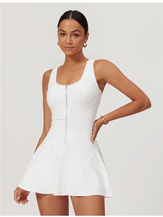 Dresses & Skirts - White Racerback Zip Front Tennis Dress with Shorts  (NWT)